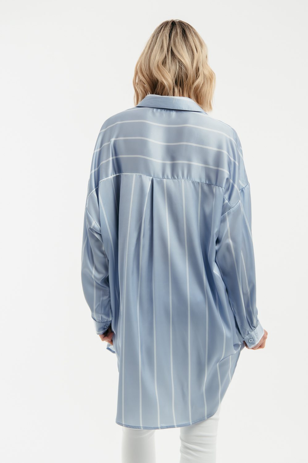 Πουκαμίσα satin oversized ριγέ
