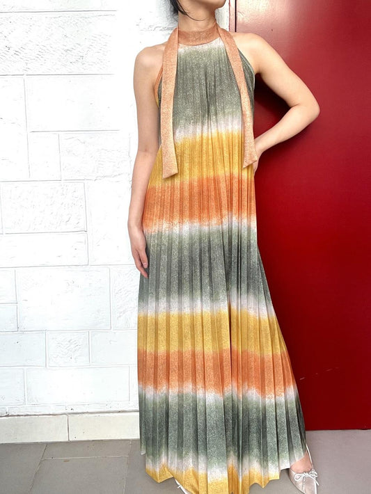 Φόρεμα maxi viscose γυαλιστερό πλισέ