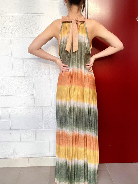 Φόρεμα maxi viscose γυαλιστερό πλισέ