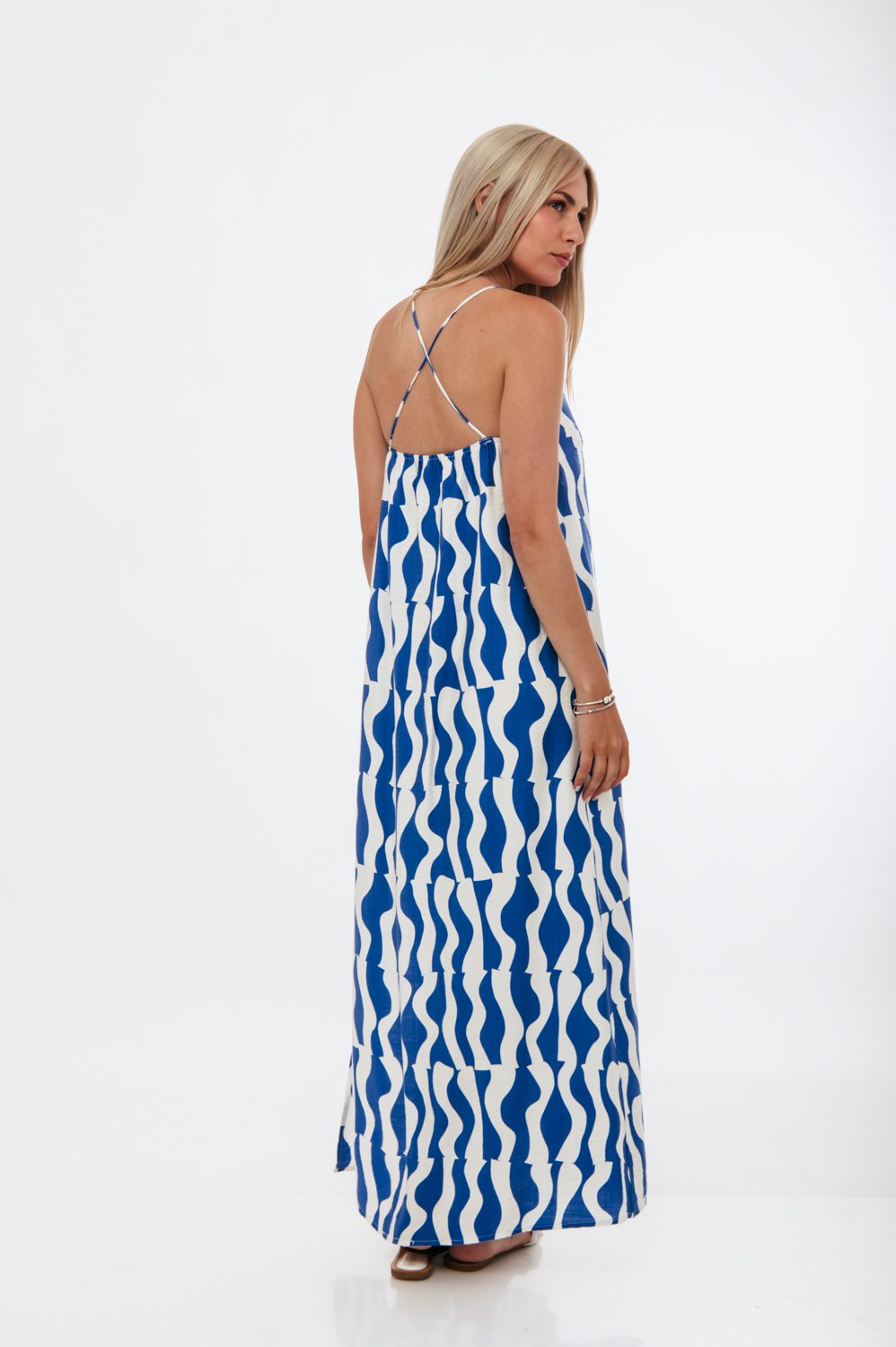 Φόρεμα maxi εμπριμέ με ανοίγματα