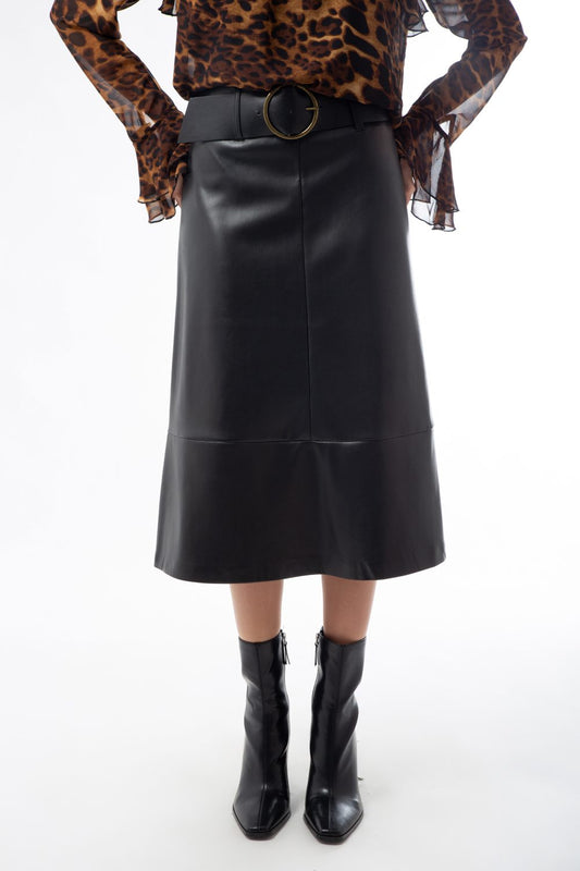 Φούστα midi δερματίνης με ζώνη