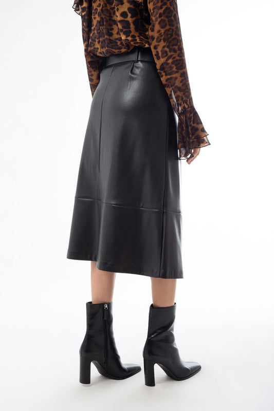 Φούστα midi δερματίνης με ζώνη