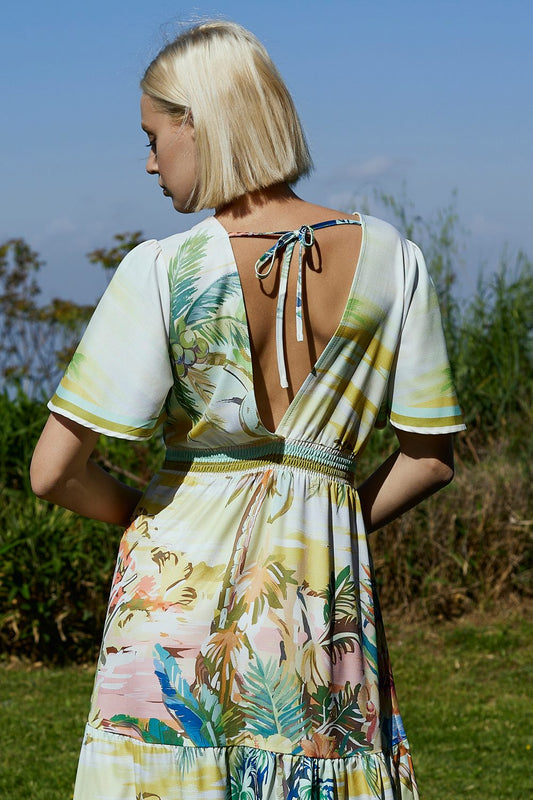 Φόρεμα maxi croise tropical printed