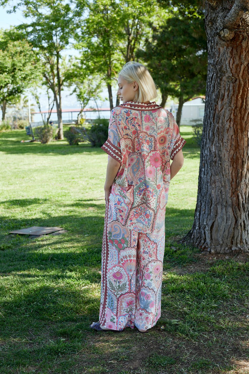 Σετ πουκαμίσα - παντελόνα σατινέ floral printed