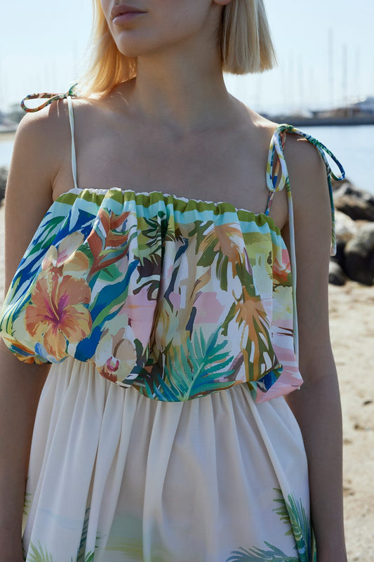 Φόρεμα maxi elegant tropical printed