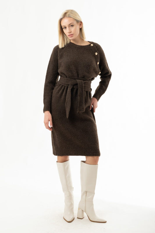 Φόρεμα midi πλεκτό με κουμπιά