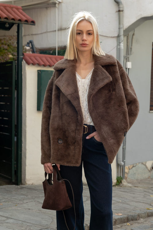Jacket από οικολογική γούνα fluffy oversized
