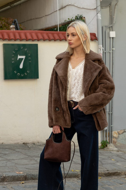 Jacket από οικολογική γούνα fluffy oversized