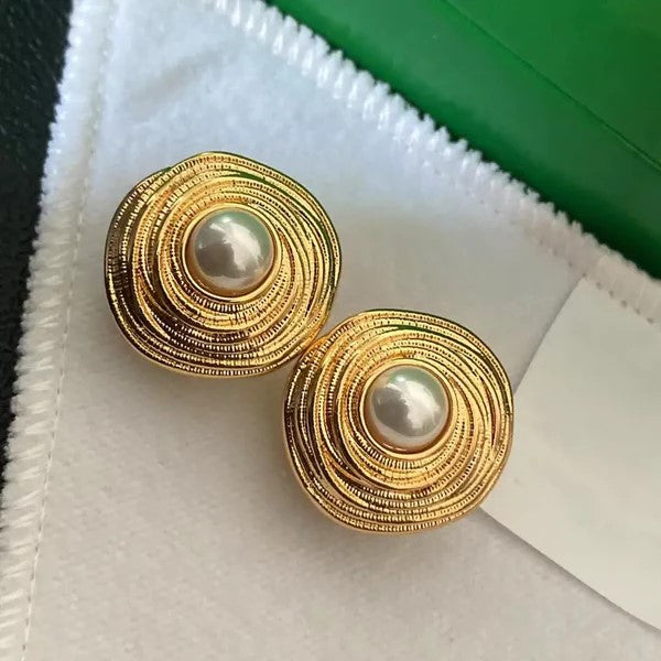 Σκουλαρίκια ατσάλινα στρογγυλά με λευκή πέρλα