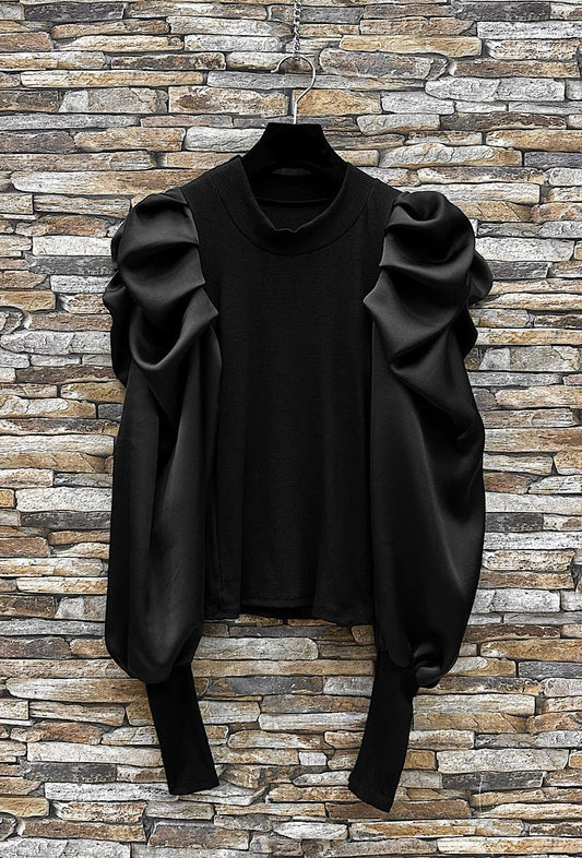 Μπλούζα πλεκτή με satin λεπτομέρειες