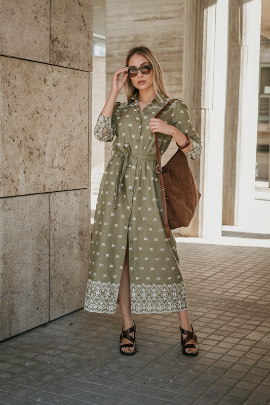 Φόρεμα midi σεμιζιέ κηπούρ