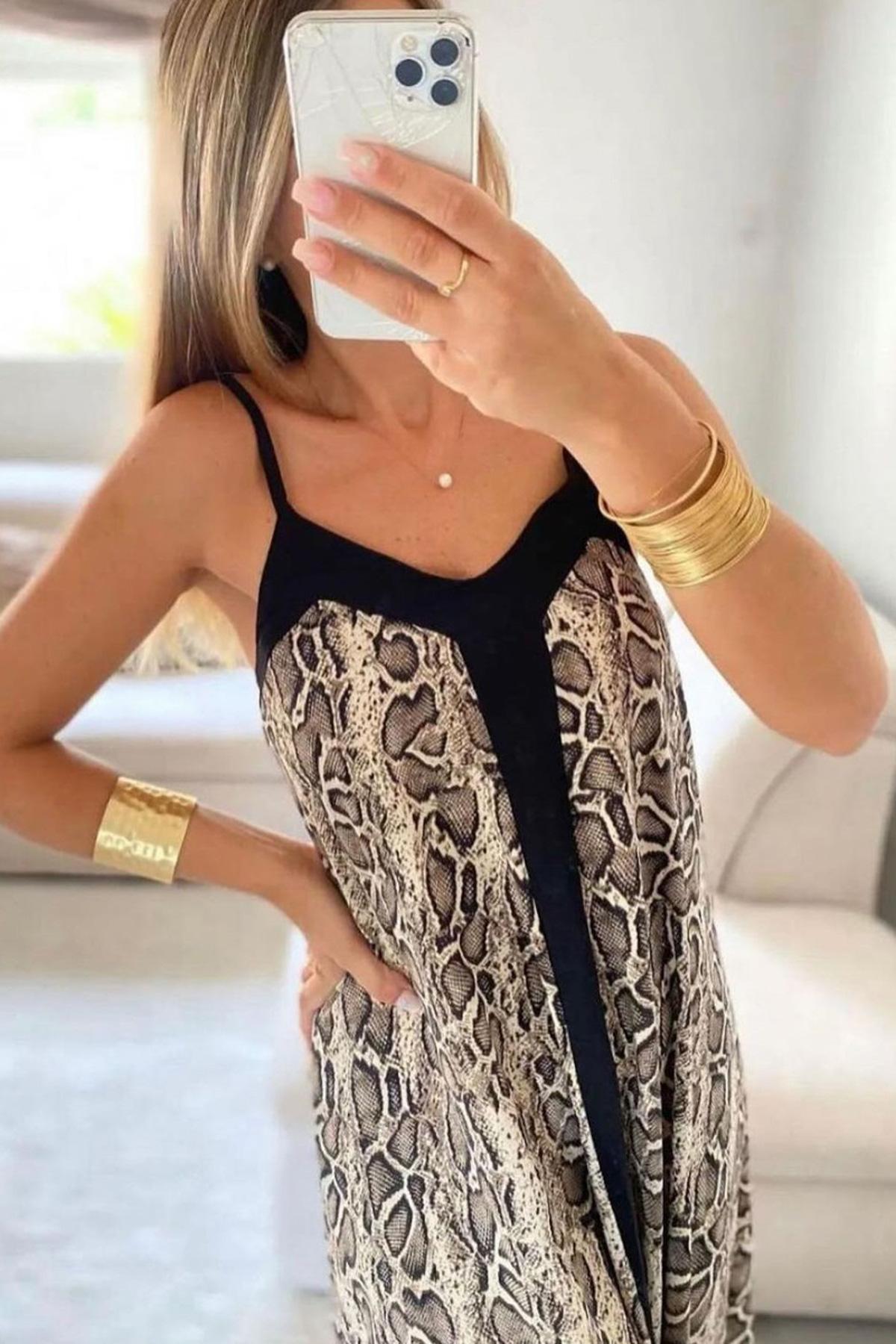 Φόρεμα maxi viscose animal printed