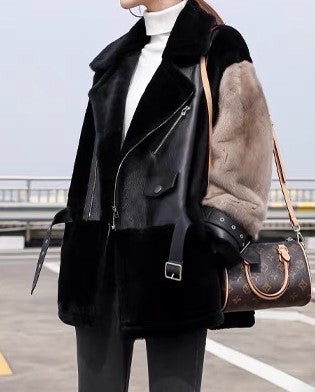 Jacket γούνινο με δερματίνη