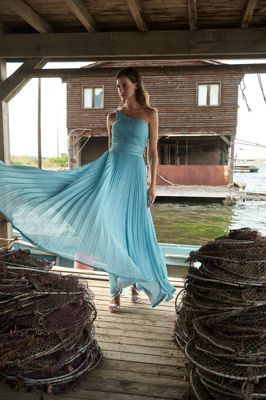 Φόρεμα maxi cocktail με glitter