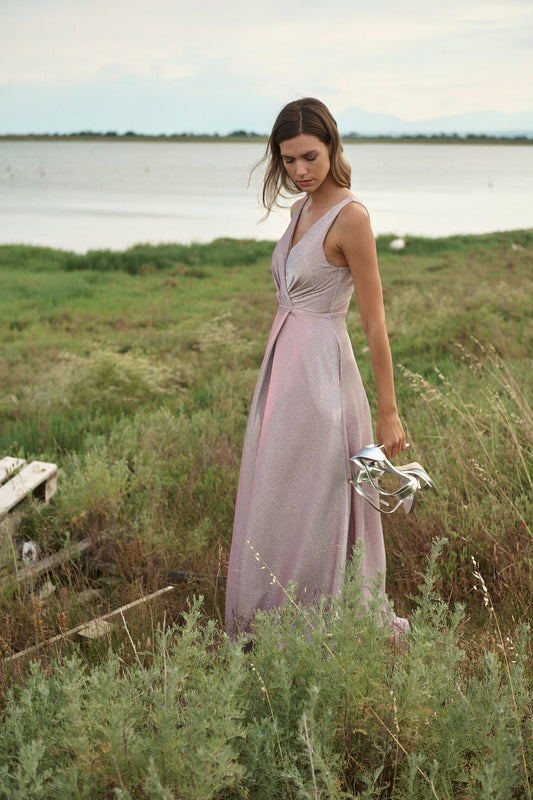 Φόρεμα maxi cocktail με glitter