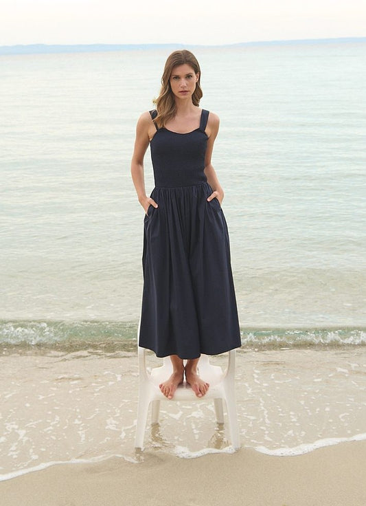 Φόρεμα midi με ελαστικό μπούστο