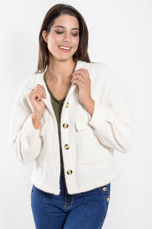 Ζακετάκι χνουδωτό με τσέπες