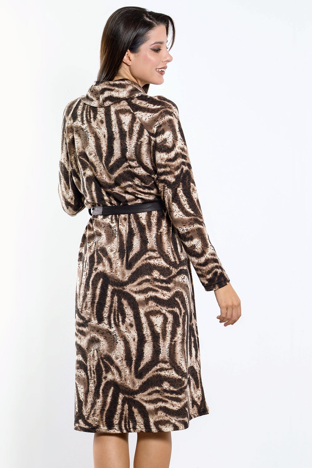 Φόρεμα midi animal printed με ζώνη