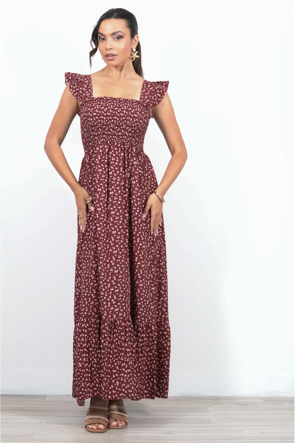 Φόρεμα maxi floral με βολάν