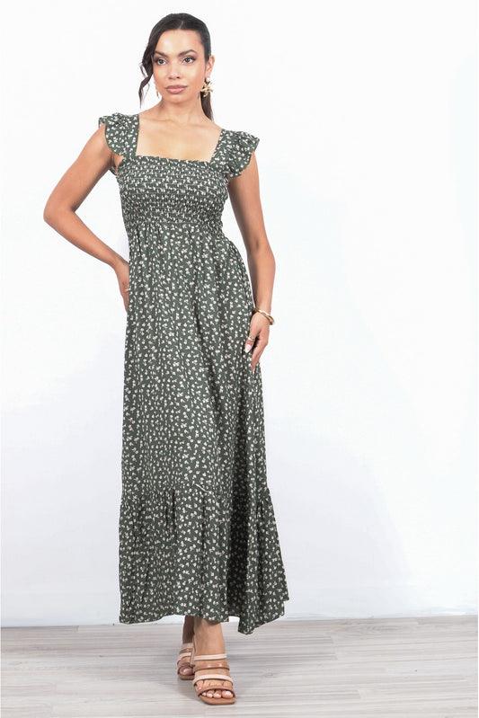 Φόρεμα maxi floral με βολάν