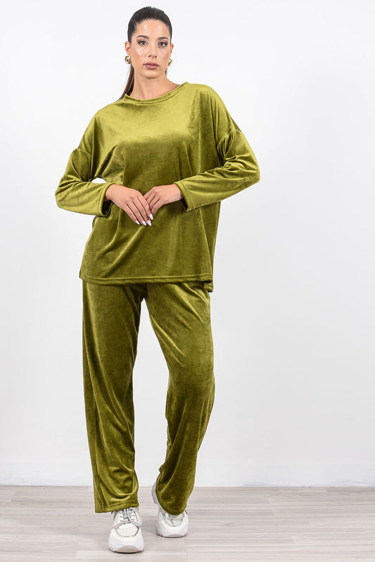 Σετ βελουτέ loose μπλούζα - παντελόνι
