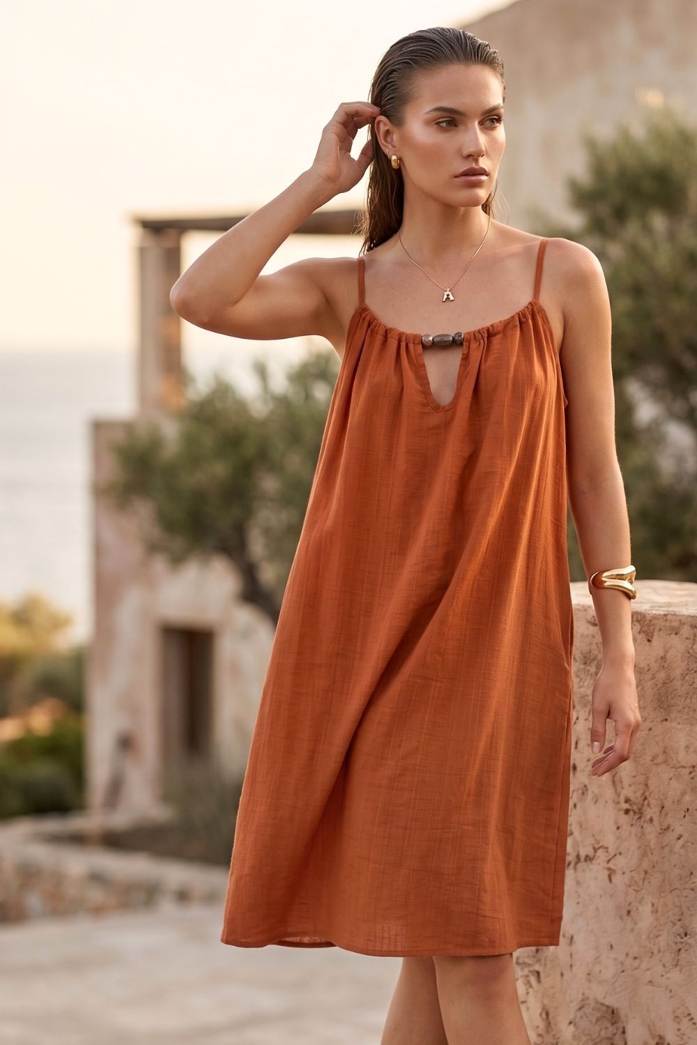 Φόρεμα midi viscose με χάντρες