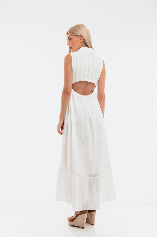 Φόρεμα maxi σεμιζιέ βαμβακερό detailed