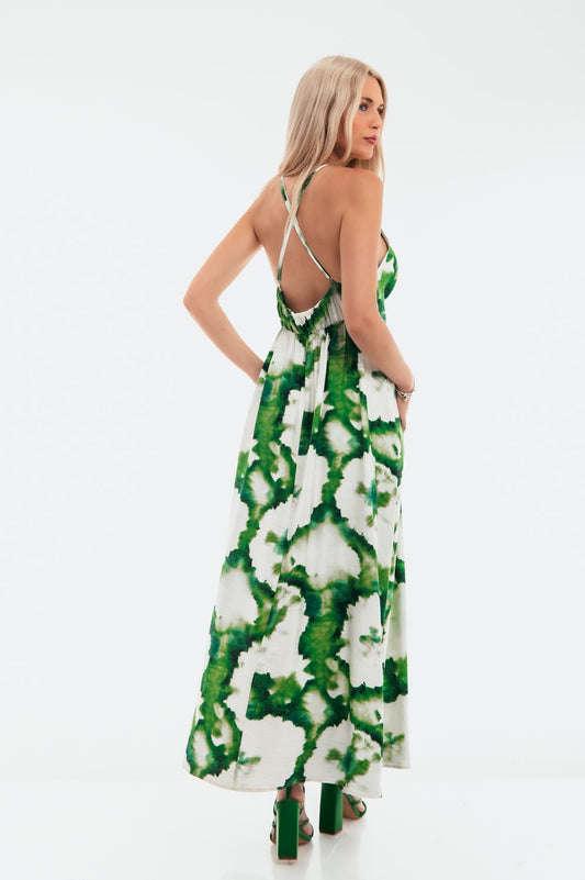 Φόρεμα maxi εμπριμέ με μετάξι