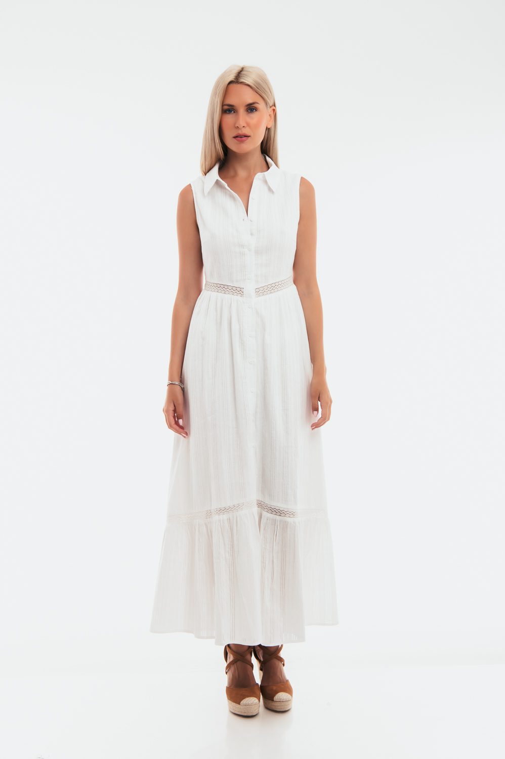 Φόρεμα maxi σεμιζιέ βαμβακερό detailed