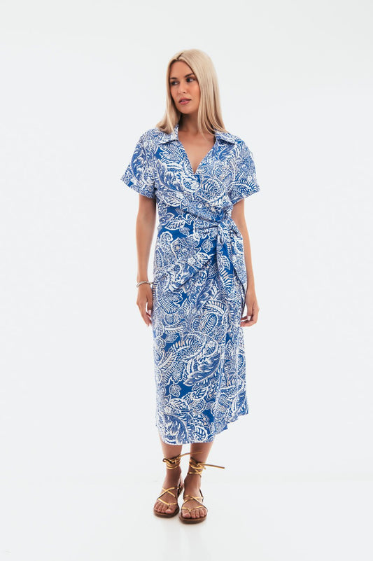 Φόρεμα croise εμπριμέ με δέσιμο