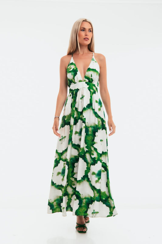 Φόρεμα maxi εμπριμέ με μετάξι