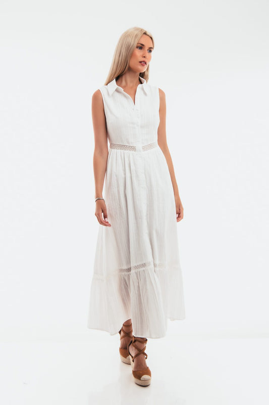 Φόρεμα maxi σεμιζιέ βαμβακερό detailed