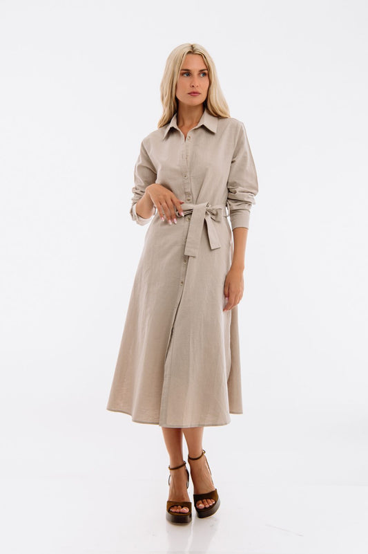 Φόρεμα midi λινό σεμιζιέ