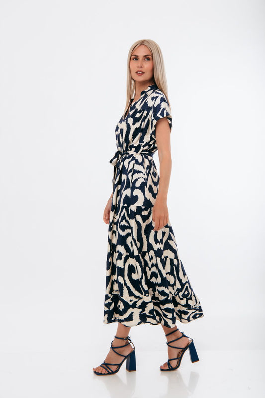 Φόρεμα maxi εμπριμέ με ζωνάκι