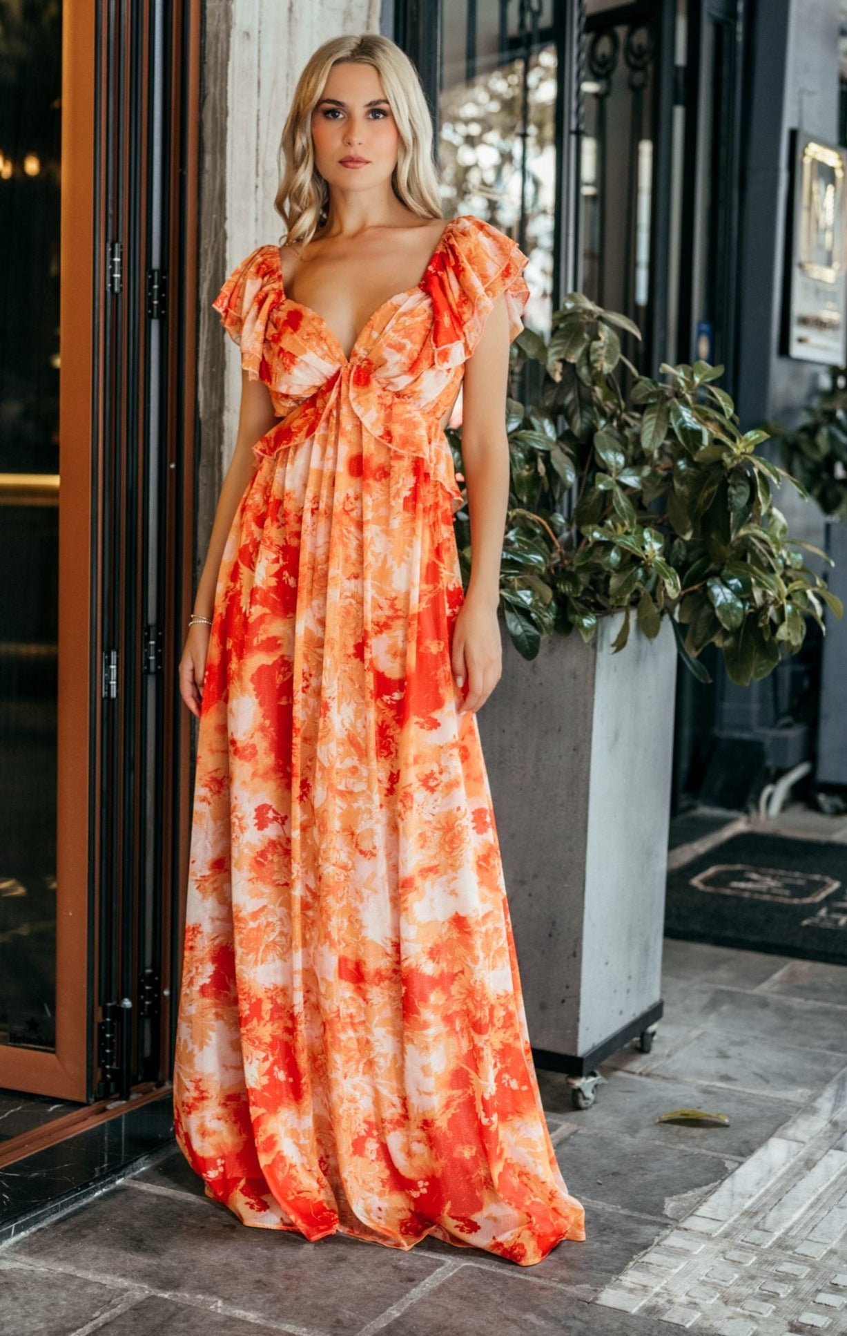 Φόρεμα maxi floral εξώπλατο