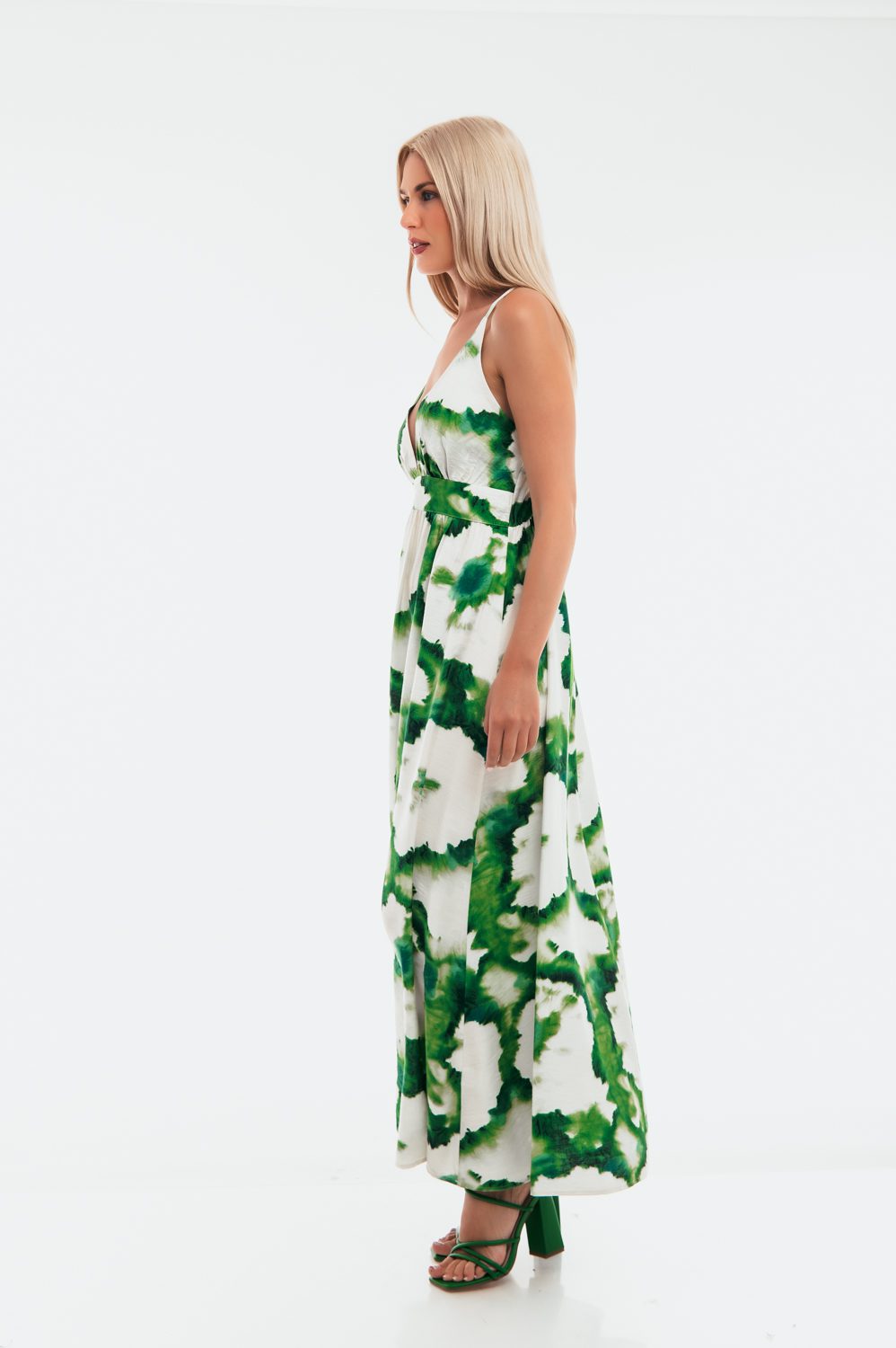 Φόρεμα maxi εμπριμέ με μετάξι