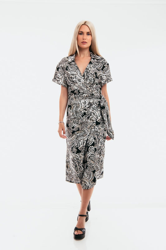 Φόρεμα croise εμπριμέ με δέσιμο