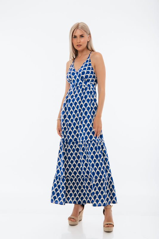 Φόρεμα maxi εμπριμέ εξώπλατο