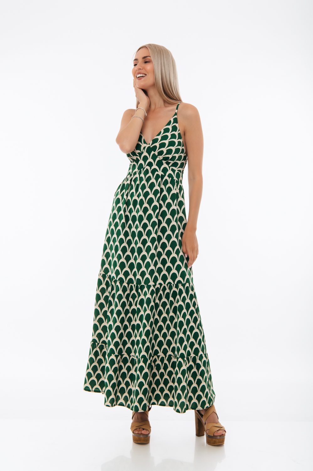 Φόρεμα maxi εμπριμέ εξώπλατο