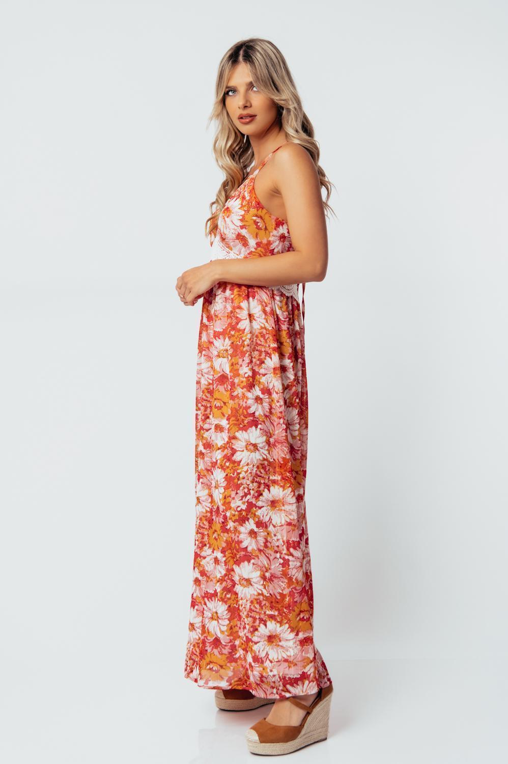 Φόρεμα maxi floral με κηπούρ δανδέλα