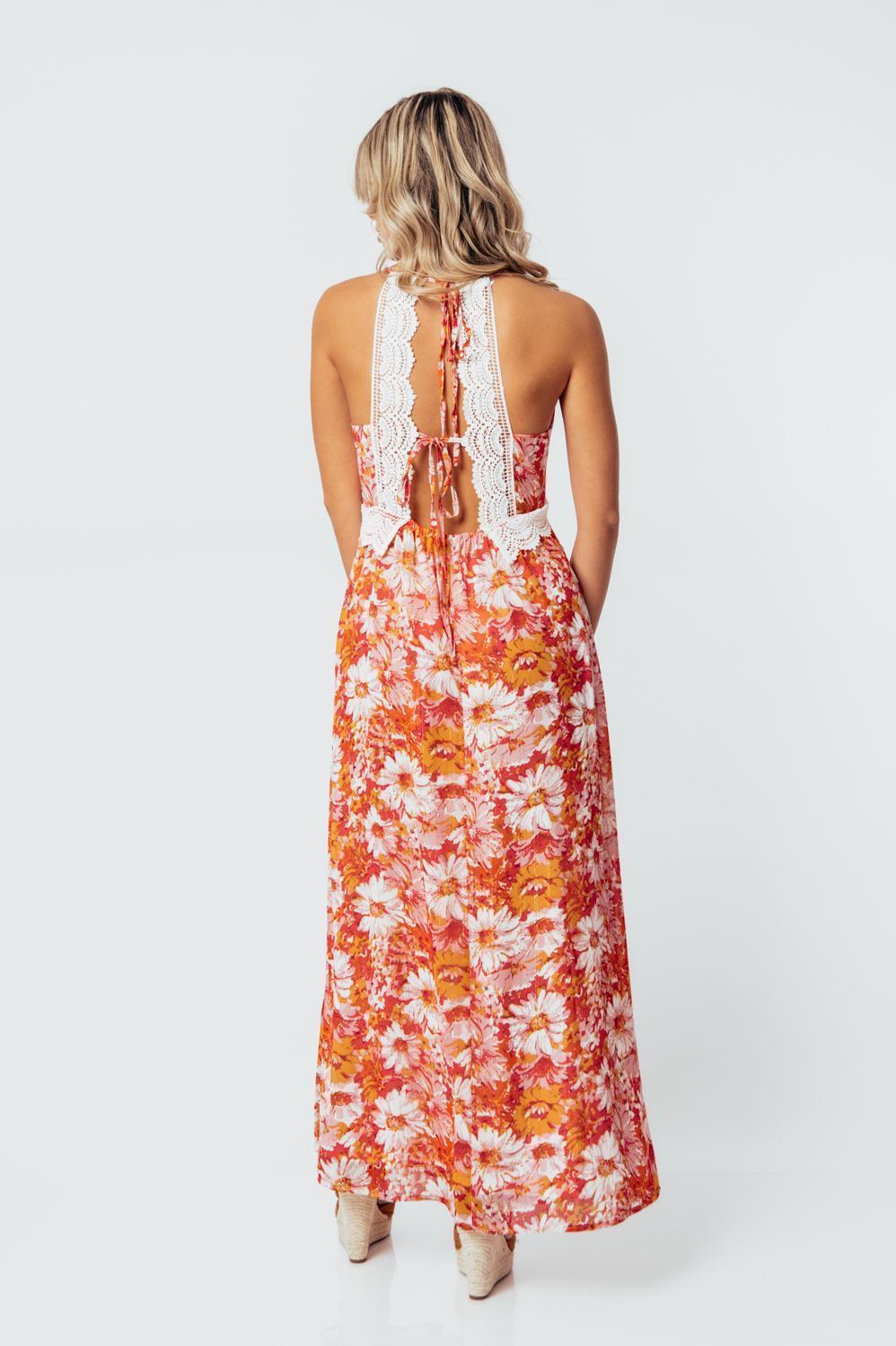 Φόρεμα maxi floral με κηπούρ δανδέλα