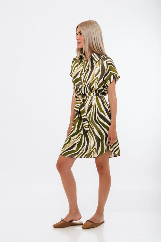 Φόρεμα mini εμπριμέ με ζωνάκι