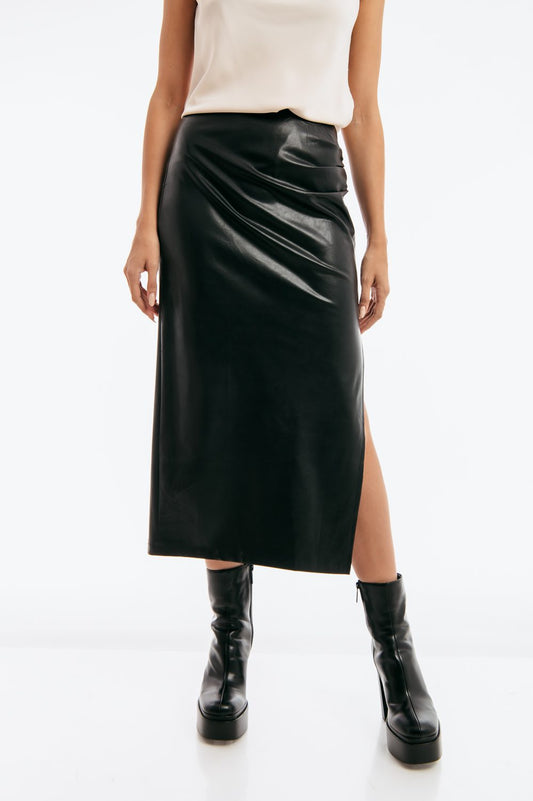 Φούστα midi δερματίνης ντραπέ