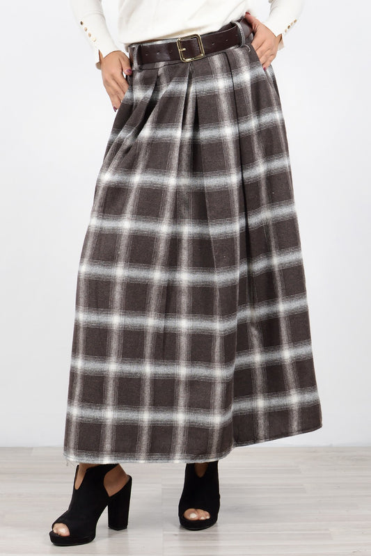 Φούστα maxi καρό με ζώνη