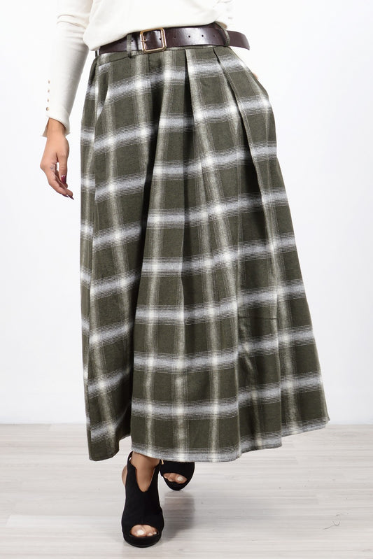 Φούστα maxi καρό με ζώνη