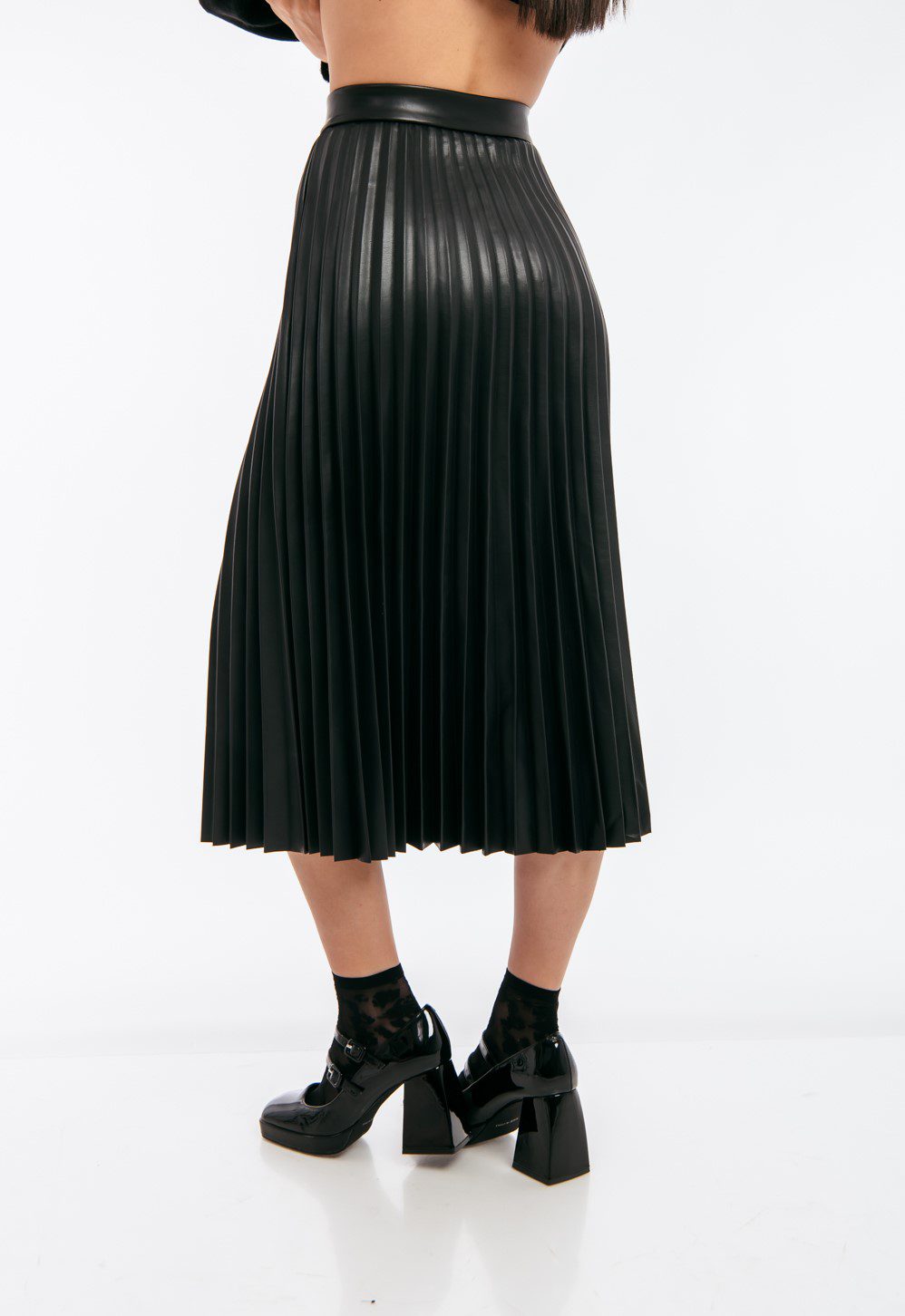 Φούστα midi δερματίνης πλισέ