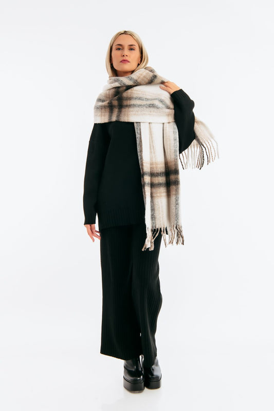 Πασμίνα καρό με κρόσσια