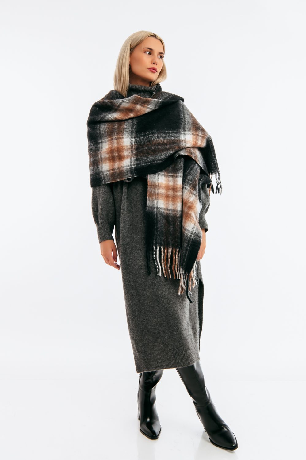 Πασμίνα καρό με κρόσσια