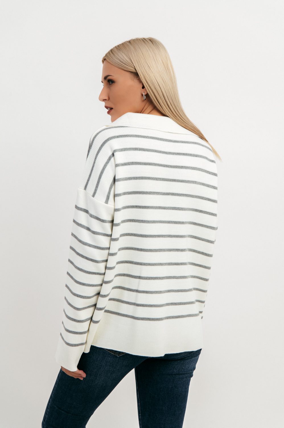 Μπλούζα πλεκτή ριγέ με γιακά