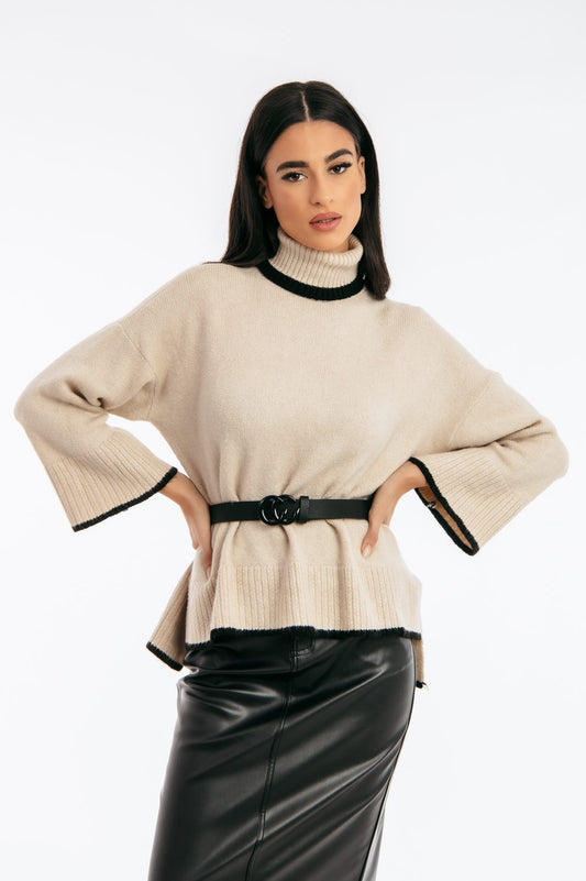 Μπλούζα πλεκτή ζιβάγκο δίχρωμη